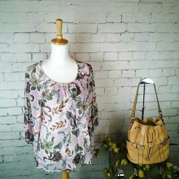 Democracy Tops - Democracy Chiffon Floral Ruffled Blouse Pink